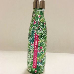 Lilly Pulitzer Green Floral Stainless Water Bottle with Pink Logo
